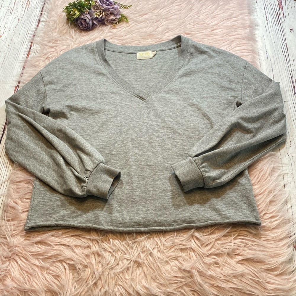Nation LTD Gray V-Neck Cropped Sweatshirt